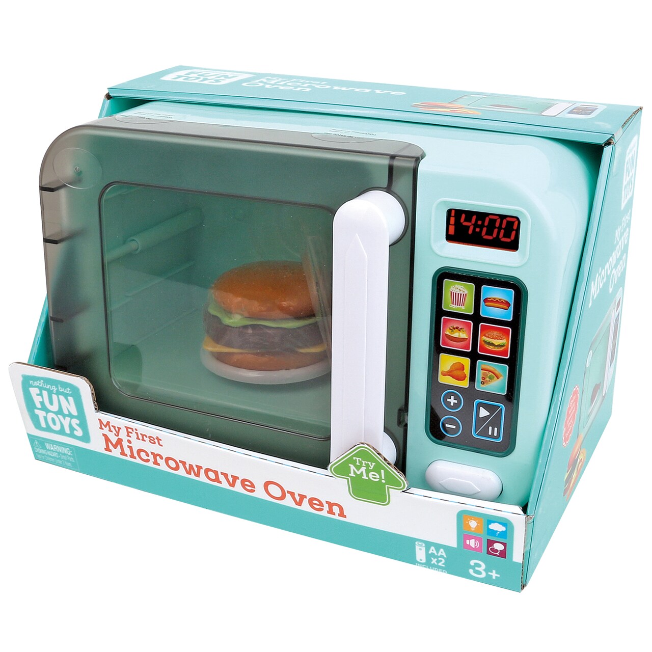 Nothing But Fun Toys: My First Microwave - Teal - Light & Sound Kitchen Appliance Toy, 7 Food Accessories, Realistic Actions Pretend Play Set, Kids 3+